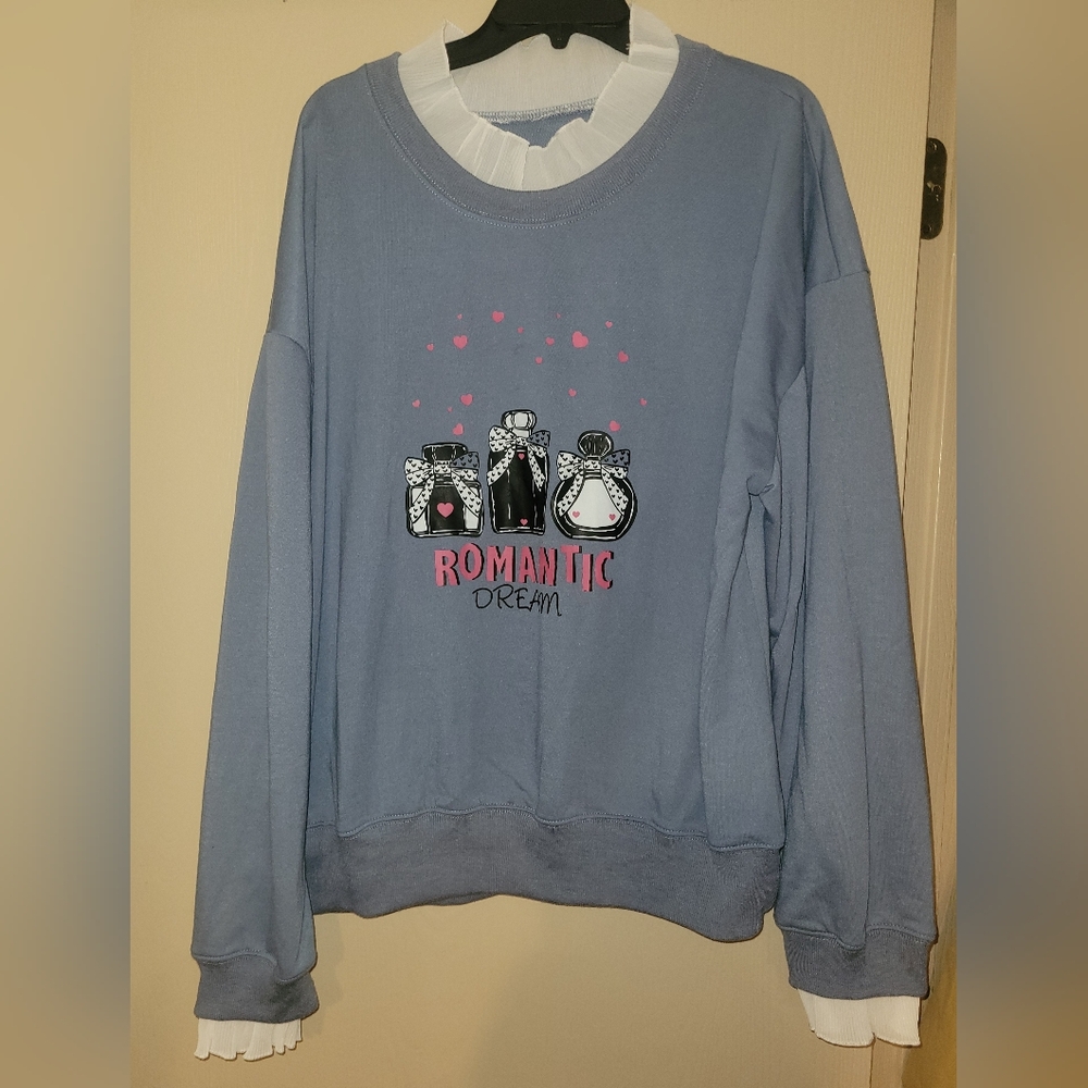 Shein 3xl Romantic Dream Frilly Blue Crewneck